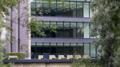 An empty office building in Reading, Berkshire, UK. Worldwide, more than a billion square metres of office space will need to be repurposed by 2050