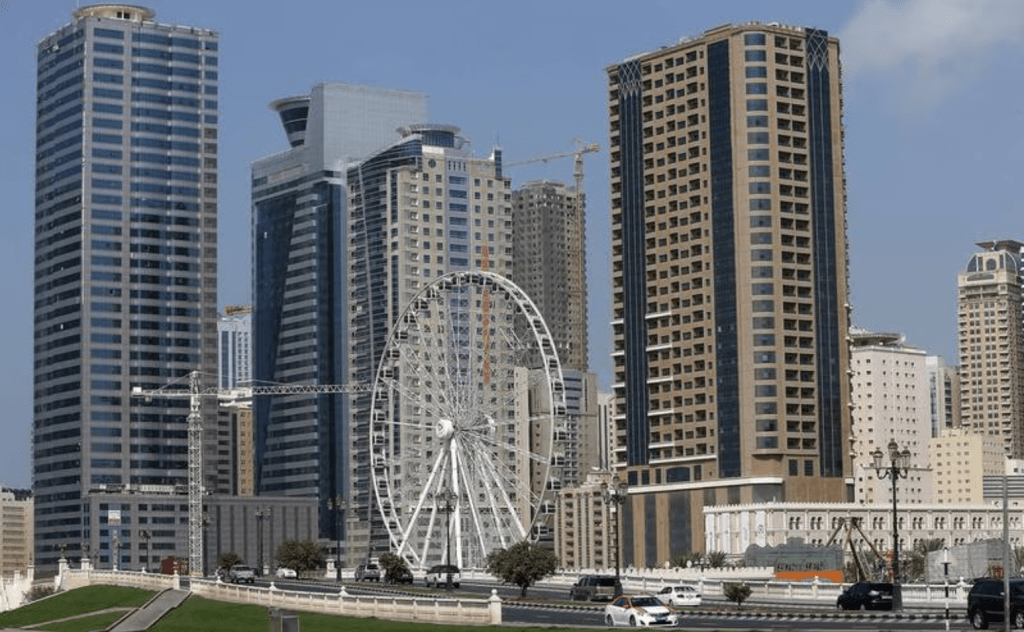 Buildings near Al Qasba area in Sharjah. There were real estate sales in 96 areas of the emirate in July.