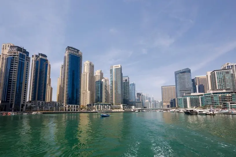 A boat passes in front of skyscrapers at Dubai Marina on April 9, 2022 in Dubai, United Arab Emirates. (Photo by Laszlo Szirtesi:Getty Images) Source: Zawya.com