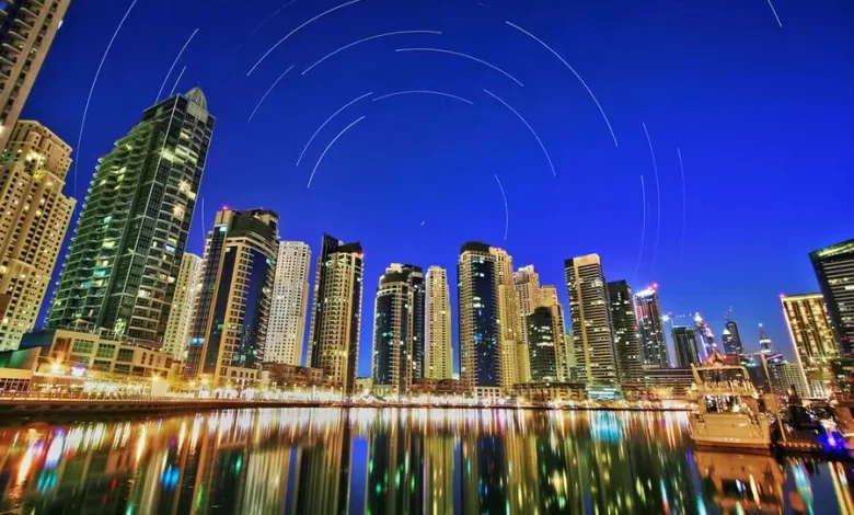 Image stacking composition of star trails around Polaris for more than 3 hours over Dubai Marina skyline, May, 2014. Getty Images Image used for illustrative purpose. Getty Images Source: Zawya.com