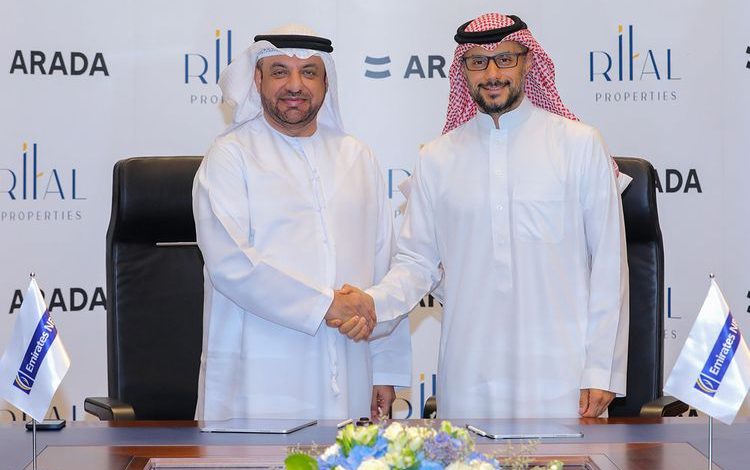 Abdulla Qassem, Chairman of Rital Properties (left) and Prince Khaled bin Alwaleed bin Talal, Vice Chairman of Arada sign the agreement at the EmiratesNBD headquarters in Dubai Source: Gulfnews.com
