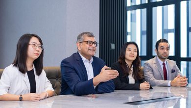 Top officials during the press conference in Dubai.