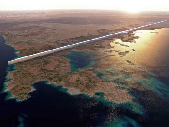The design for the 500-metre tall parallel structures, known collectively as The Line, in the heart of the Red Sea megacity Neom.