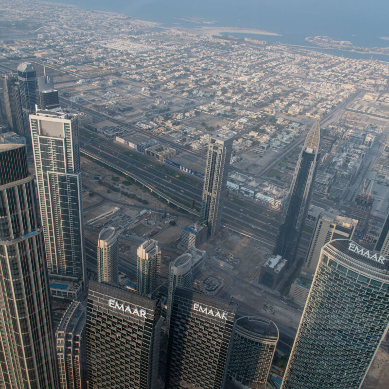 An aerial view shows skyscrapers and Dubai city from the top of Burj Khalifa. (Photo: Getty Images)